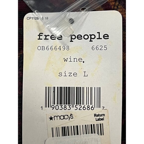 Free People Wine Plaid Button-Down Shirt Fray Long Sleeve Large L NWT New - Picture 8 of 9